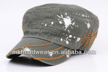 Cool and fashion army/military cap/hat with stain printing and thick embroidery stitches