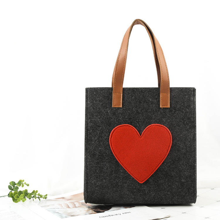 Custom Heart Shape Portable Felt Hand Tote Bag