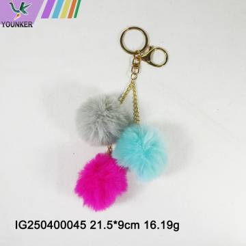 3 CÁI Faux Rabbit Fur Ball Keychain Với pompom