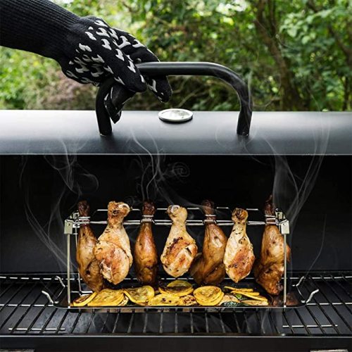 Standing collapsible steel grilled chicken leg wing rack