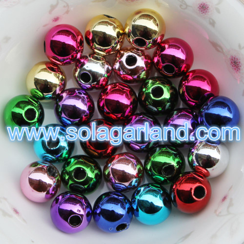 8-20MM Ακρυλικές στρογγυλές λαμπερές μεταλλικές τελικές χάντρες Spacer Chunky Bubblegum Beads