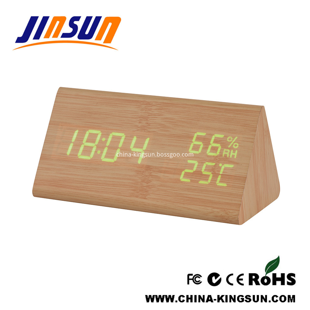 Wood Led Clock With Humidity 