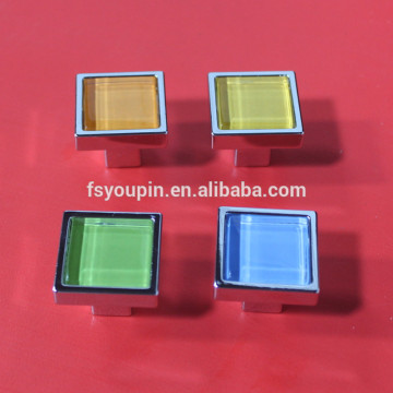 Square Design Zinc Alloy + Glass Cabinet Furniture Knob Drawer Knob