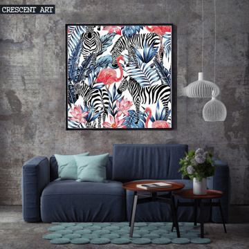 Wildlife Flamingo Zebra Picture Flowers Canvas Print
