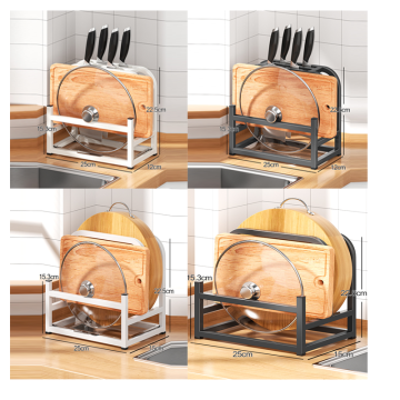 Kitchen Storage Organizer: Wholesale Carbon Steel Cutting Board, Pot Lid, and Knife Holder Rack with Hooks