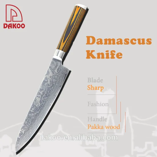Damascus 8" Chef Knife With #430 And Pakka Wood Handle damascus kitchen knife