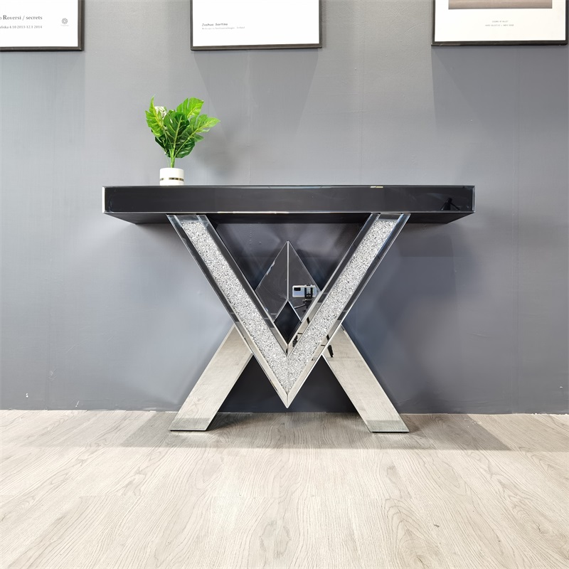 V shape glass mirrored console table MDF table