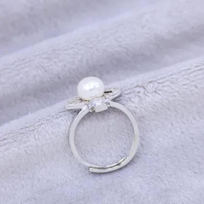 18K Platinum Plated Freshwater Pearl Ring for Weddings
