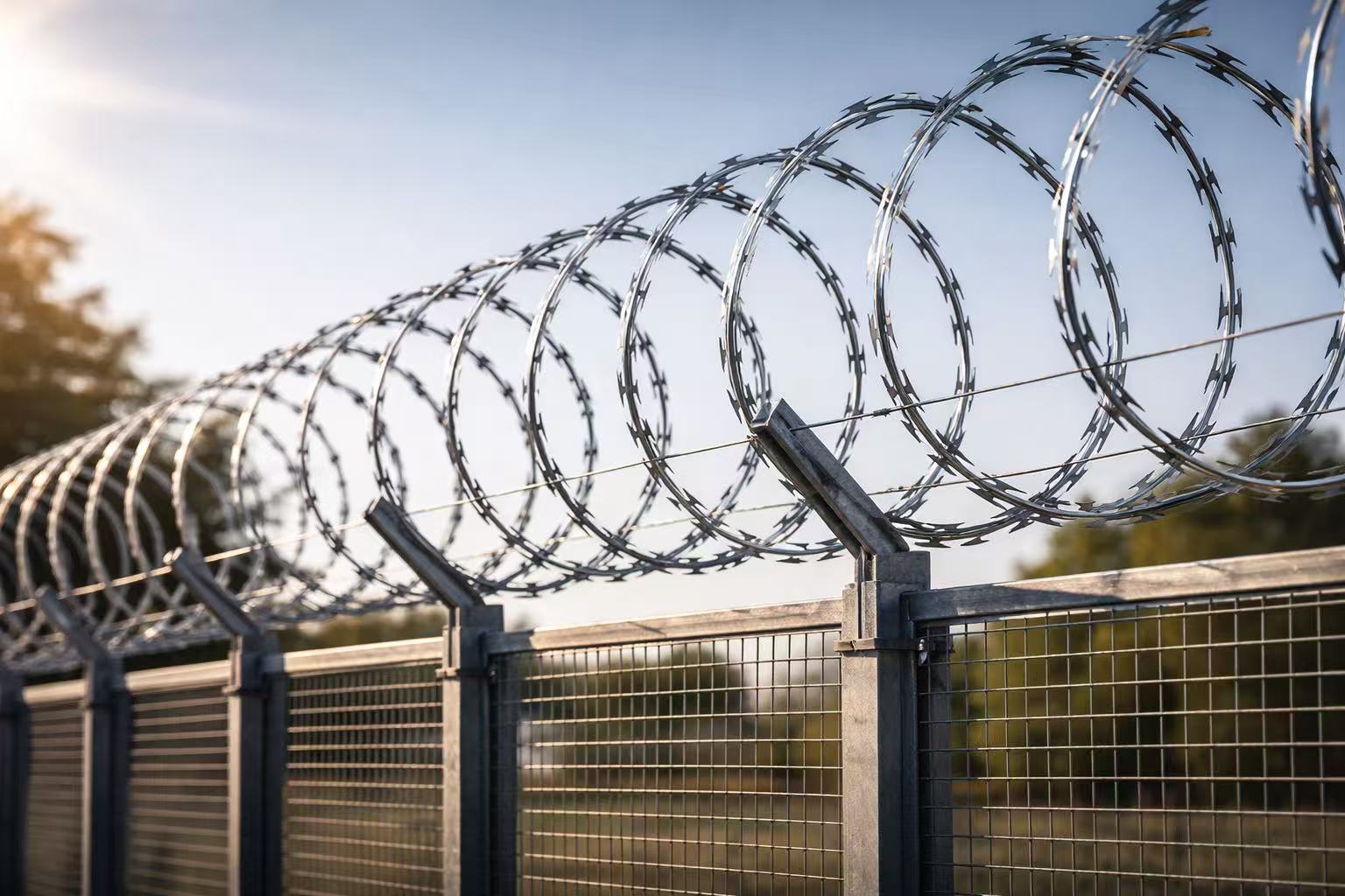 Razor wire installed on top of security fence