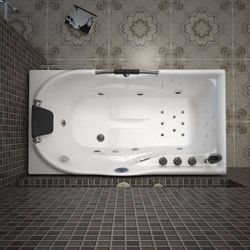 1.8m Double Room Massage Bathtub - White Acrylic Whirlpool with Armrests