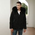 Jaqueta masculina Parka de alta qualidade em pele preta personalizada