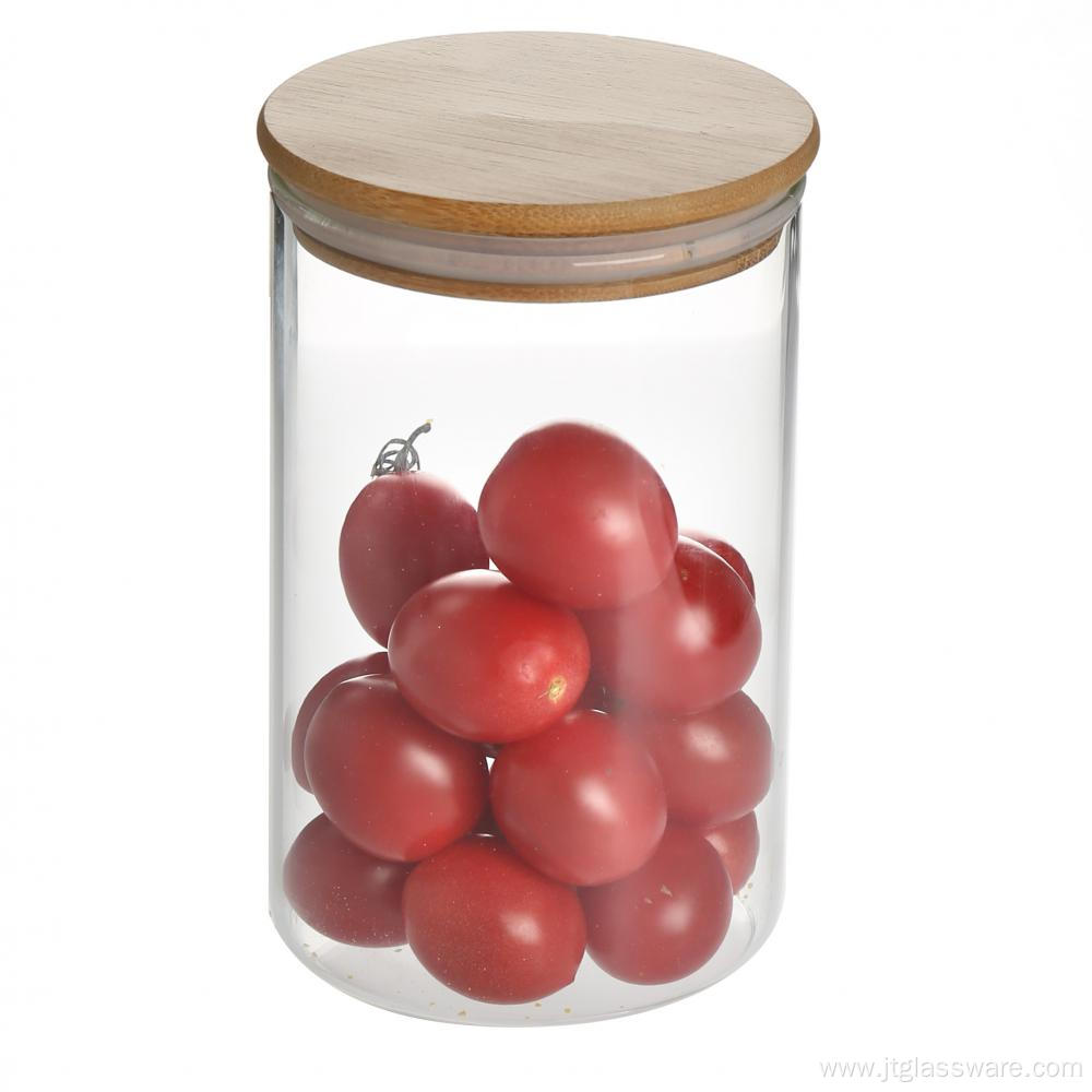 Transparent Food Storage Canister with Wooden Lid