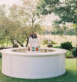 Modern Round Wedding Bar Counter - White Painted Wooden Circular Rental Table