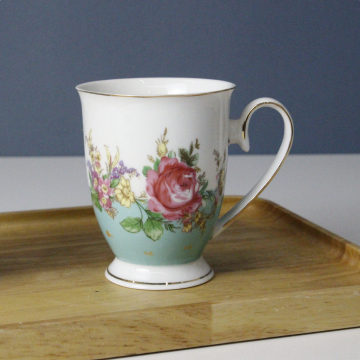 12 oz Royal Euro Style Art Tea Cup - Bone Porcelain Classic Breakfast Mug with Custom Retro Pattern
