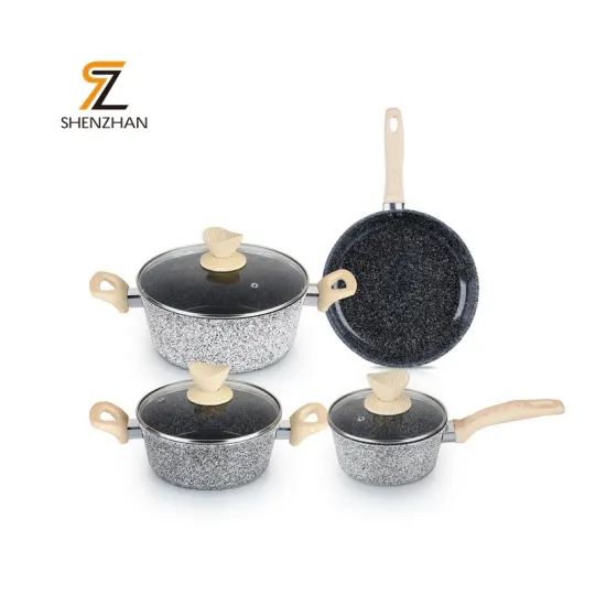 OEM Granite Finish Cookware Set: Non-Stick Soup Pot & Frying Pan, Forged Aluminum Construction, Complete Kitchen Utensils & Marble Design