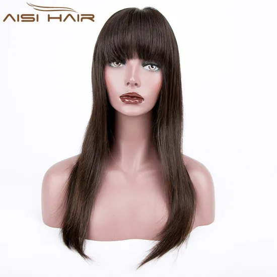 Aisi Hair New Arrival Natural Black Long Silky Straight Malaysian Full Lace Human Hair Wigs With Bangs