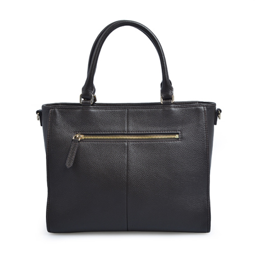 Color Contrast Genuine Leather Joint Panels Tote Bag