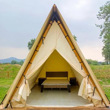 Waterproof Outdoor Canvas Fabric Camping Tent with Wooden Pole Cabin Tent