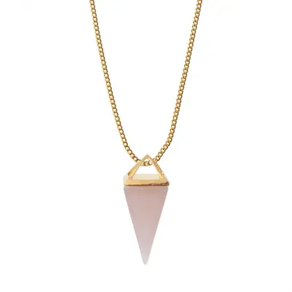 Pyramid Quartz Crystal Necklace Rose Quartz Pendant