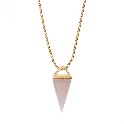 Pyramid Quartz Crystal Necklace Rose Quartz Pendant