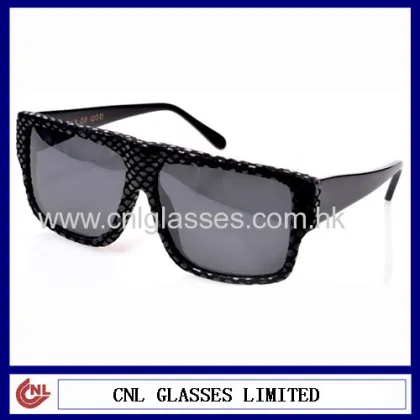 Flat Top Black Leather Sunglasses For Men 