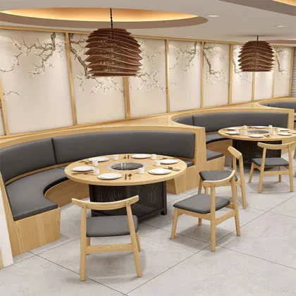 Wood and leather dining room sofa