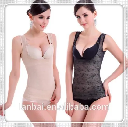 2015 Hot sale woman polyester spandex lace slimmer shaper topshop sleeveless shirt