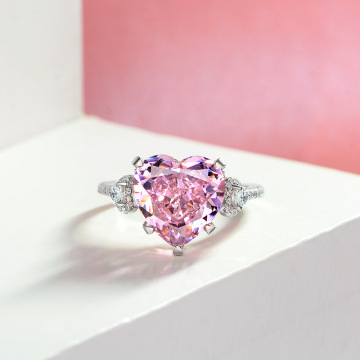2022 Trendy Women's Engagement Ring: High Quality 925 Sterling Silver with Zircon and Diamond in Pink Heart Design