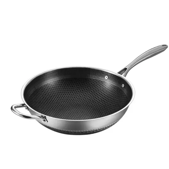 Eco-Friendly Durable 304 Stainless Steel Non-Stick Honeycomb Wok for Induction Cooker