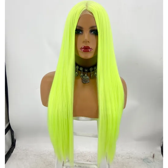 Vigorous 2021 new style green hair frontal weft long straight synthetic front lace wig Glueless Heat Resistant fiber