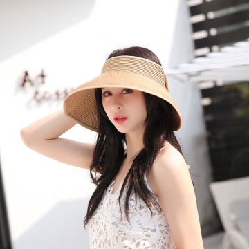 Women's Summer Beach Sun Hat: Large Brim, Polyester Straw, Solid Color, Waterproof, and Perfect for Outdoor Activities