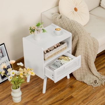 Medieval Modern Rattan Solid Wood Bedside Table - Antique European Style for Home or Hotel
