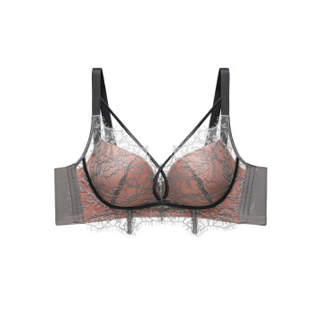 Transparent Strappy Underwire Bra Set with Floral Pattern and Orange Briefs - Sexy Women's Lingerie