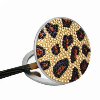 Plastic compact mirror with rhinestone