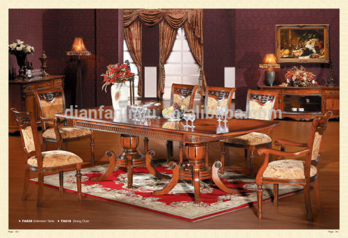 solid wood dining table with fabric chairs