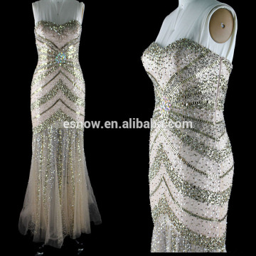 2016 High Quality Sweetheart Tulle Net Sexy Beaded Evening Dress for Women