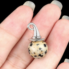 Dalmation Jasper 12mm Balls & Spheres Silver Wizard Cap Pendant for Making Jewlery Stone Beads Halloween Charms Decor Gift