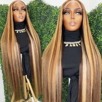 Customized Texture Long Honey Blonde Human Hair Wig Brown Highlight Color Cuticle Aligned Hair Transparent Lace Front Wigs