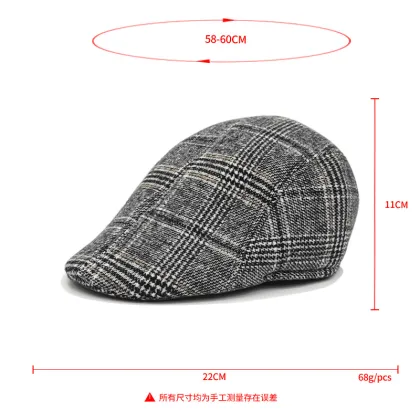 Winter Warm Beret for Middle-aged and Elderly Men - Classic Plaid Peaked Cap