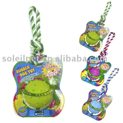 Dog toy - Rubber ball w/pulling up rope R4006