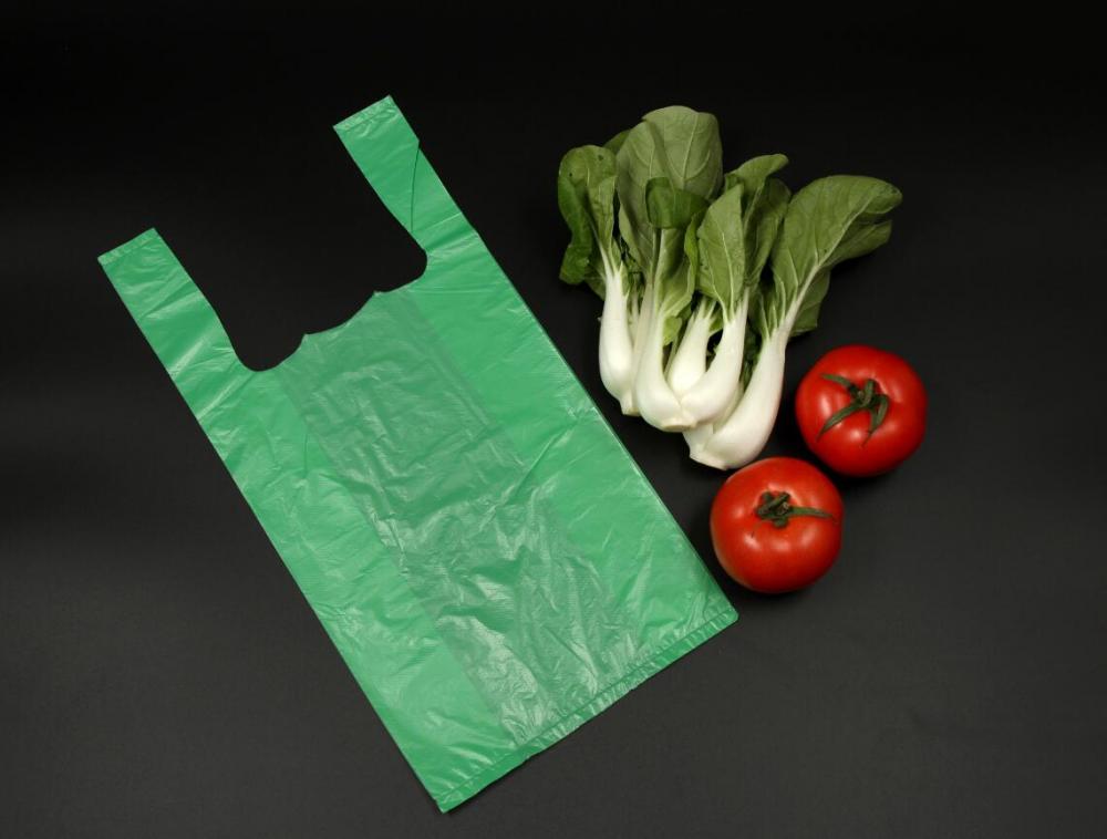 Plastic T Shirt Bag in Green