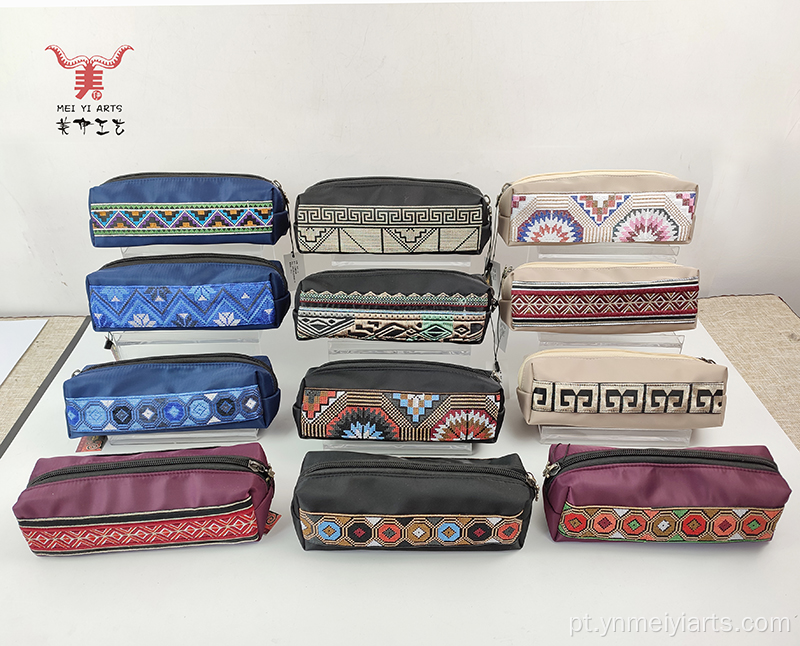 Estojo para lápis com zíper com bordado étnico Boho