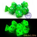 Bescon Farbverlauf glühende polyedrische Würfel 7pcs Set Waldlicht, schrittweise leuchtende RPG Würfel Set Glow in Dark, Neuheit DND Spiel Würfel