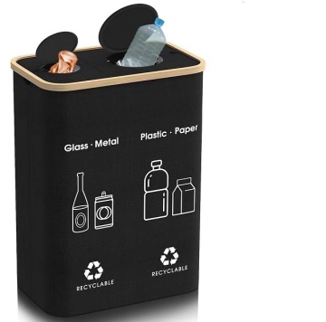 Custom Foldable Double-Layer Rectangular Bamboo Oxford Cloth Recycling Storage Basket for Bottles