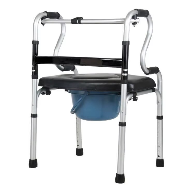 with Bed Pan Mobilizable Lightweight Folding Anti-Slip for Elderly Fracture Patients Disabled Handrail Frame 2 Wheel Walker Aid3