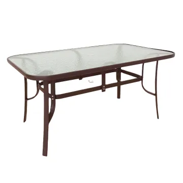KD mail order Rectangular Outdoor Metal Tempered Glass Top Patio Dining Garden Table with Umbrella Hole