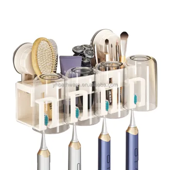 Bathroom Cup Storage Rack with Suction Cup Installation for Toothbrush, Toothpaste, and Cleanser