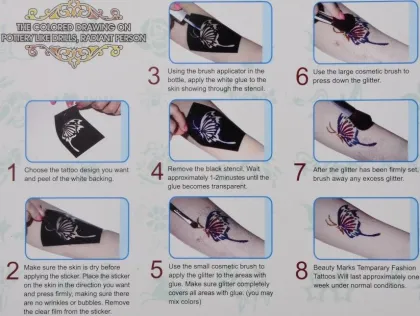 15 Colors Temporary Glitter Tattoo Kit With Brushes, Glue, Stencil