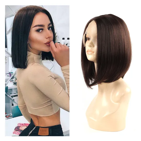 Lace Bob Wig T-Part Smooth Straight Synthetic Hair Blonde Natural Hairline Cosplay Short Wigs Heat Resistant