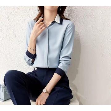 Women's blouses, irregular hem, cutting shirt collar with beading